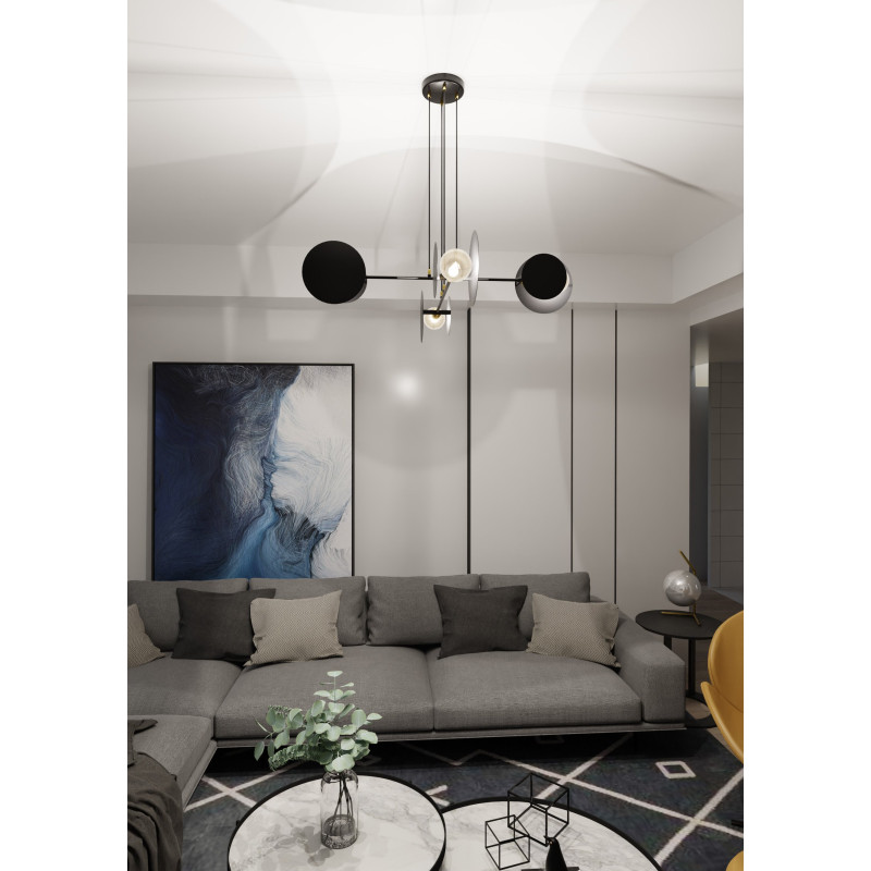 Suspension Design Idea Métal  4 lampes Noires Style Moderne 