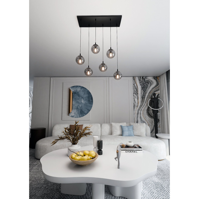 Suspension Design  Cosmo Métal 6 lampes Boules Argentées Style Chic 