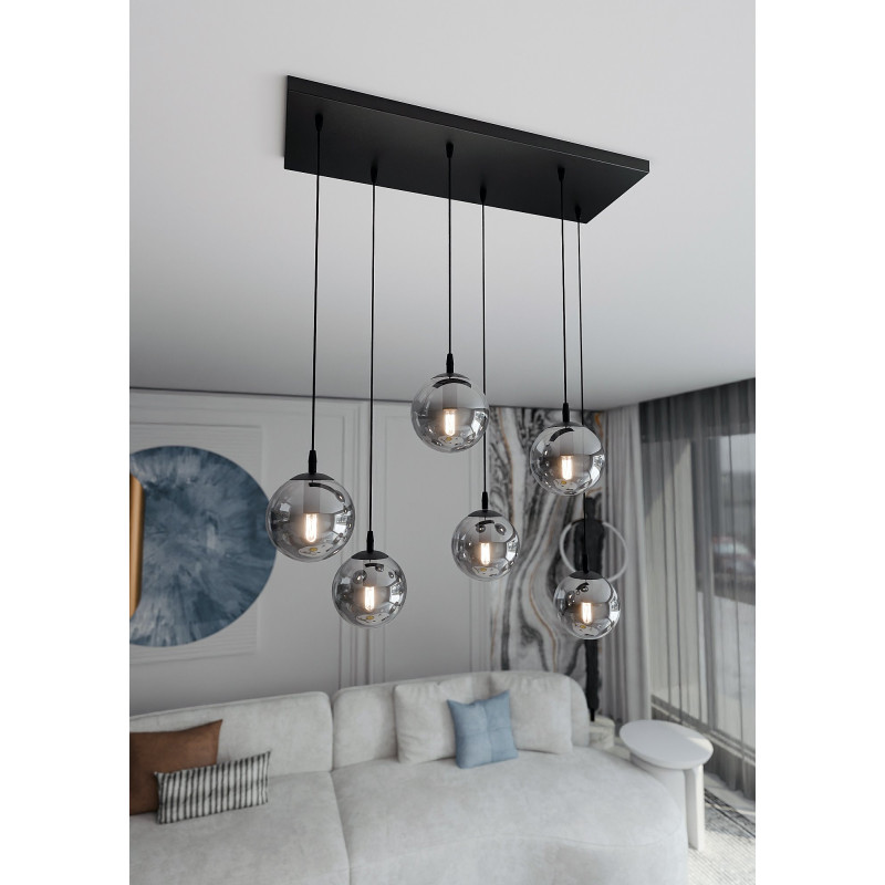 Suspension Design  Cosmo Métal 6 lampes Boules Argentées Style Chic 