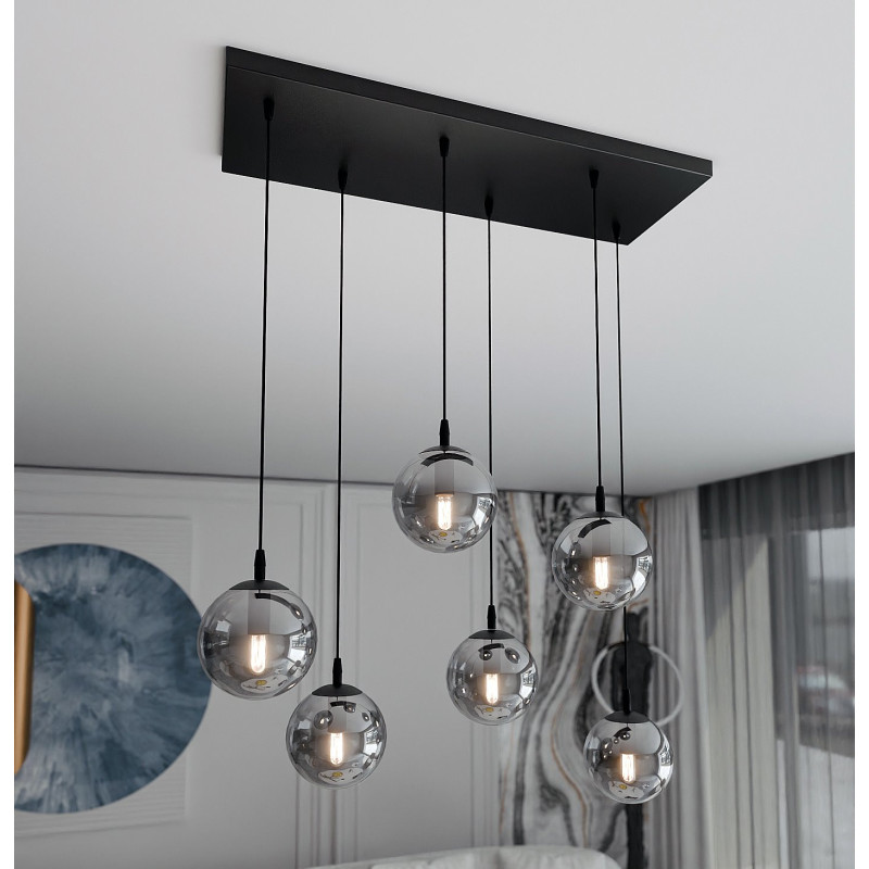 Suspension Design  Cosmo Métal 6 lampes Boules Argentées Style Chic 