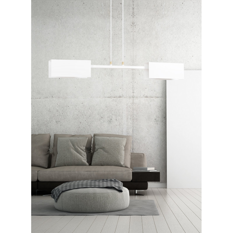 Suspension Design Tolos Métal 2 lampes Rectangles Déportées Blanches Style Minimaliste 