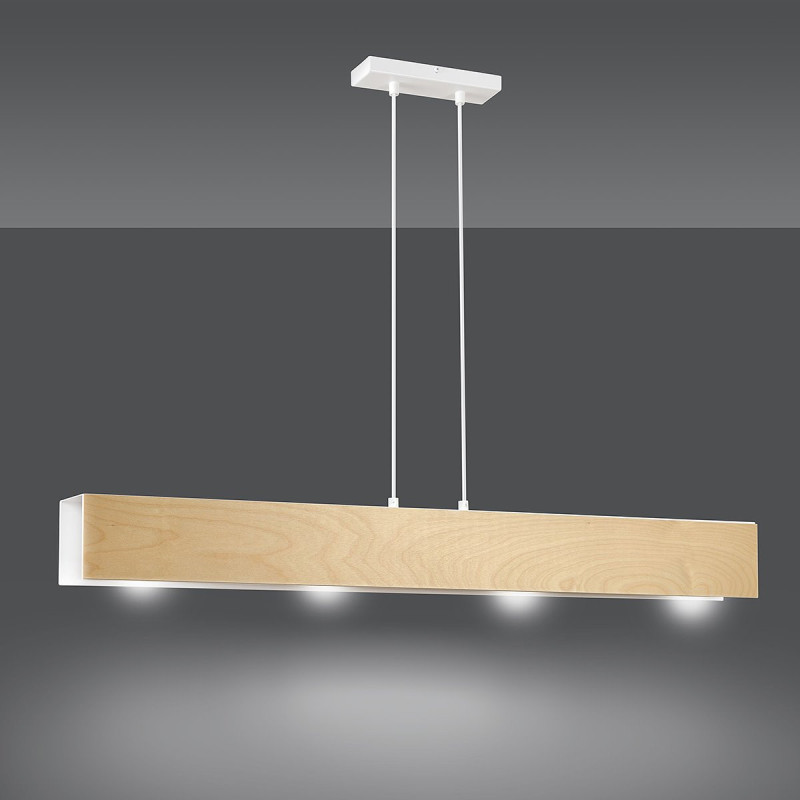 Suspension Design Carlo Métal et Contreplaqué 4 lampes Rectangles Blanches Style Scandinave 