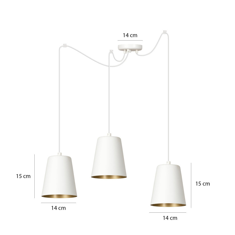 Suspension Design Link Métal  3 lampes Cloches Blanches et Dorées Style Industriel 