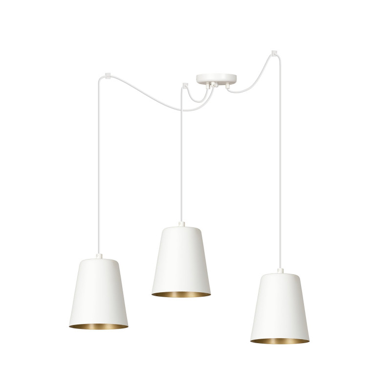 Suspension Design Link Métal  3 lampes Cloches Blanches et Dorées Style Industriel 