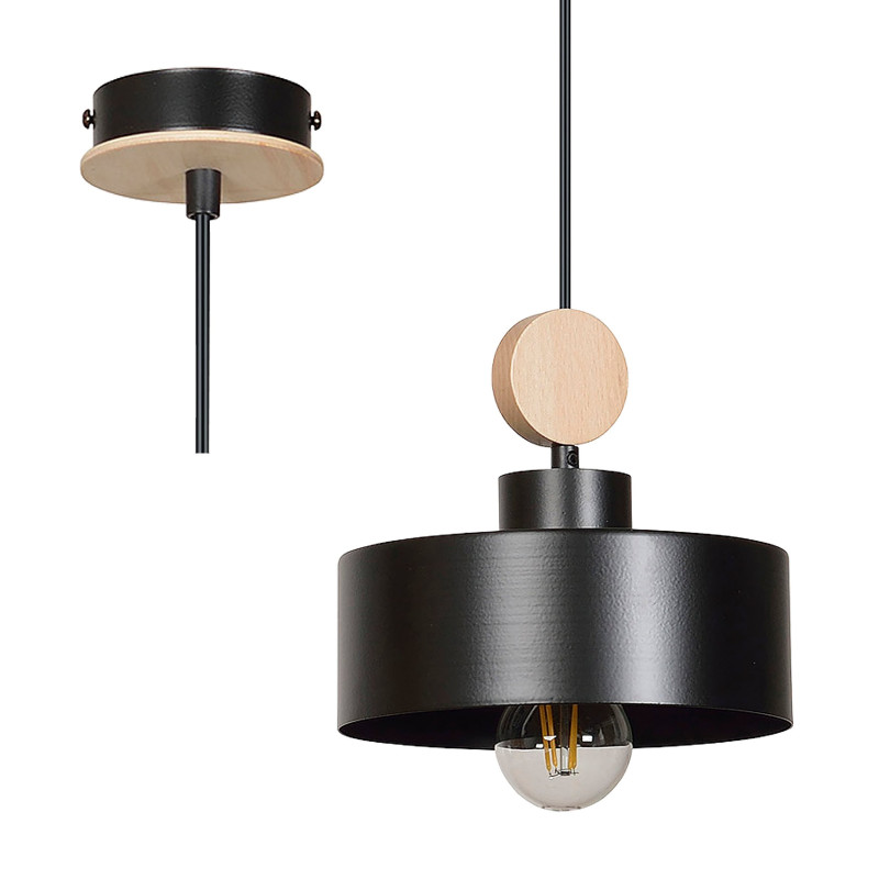 Suspension Design Tuniso Métal/Bois une Lampe Noire Style Scandinave 