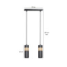 Suspension Design Akari Métal et Bois 2 lampes Tubes Noires Style Moderne 