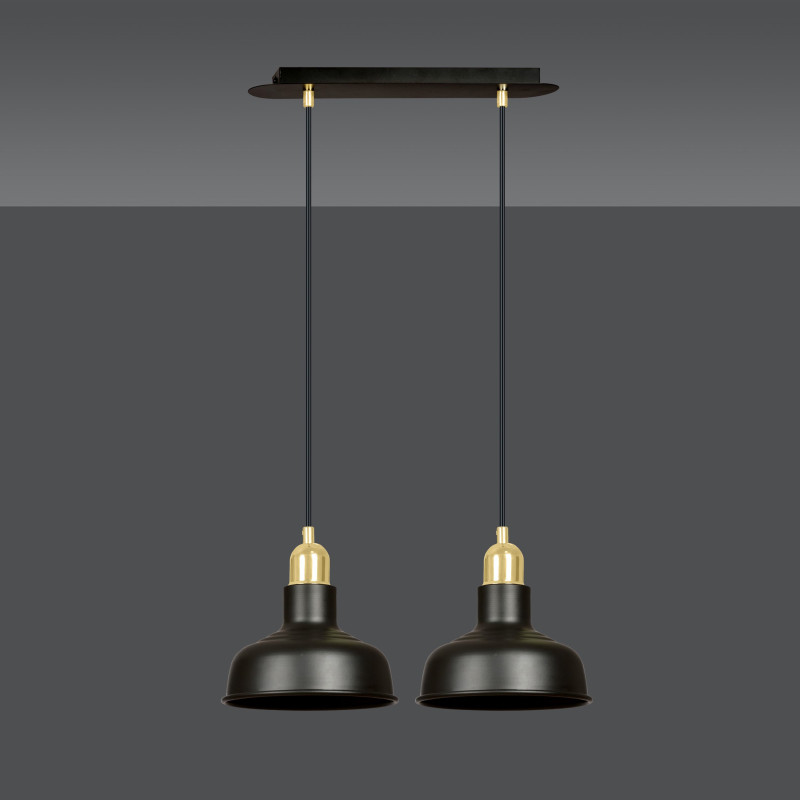 Suspension Design  Ibor Métal 2 lampes Coupoles Filiformes Noires Style Moderne 