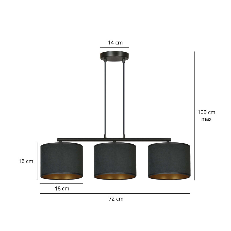 Suspension Design Hilde Métal 3 lampes Cylindres Noires Style Moderne 