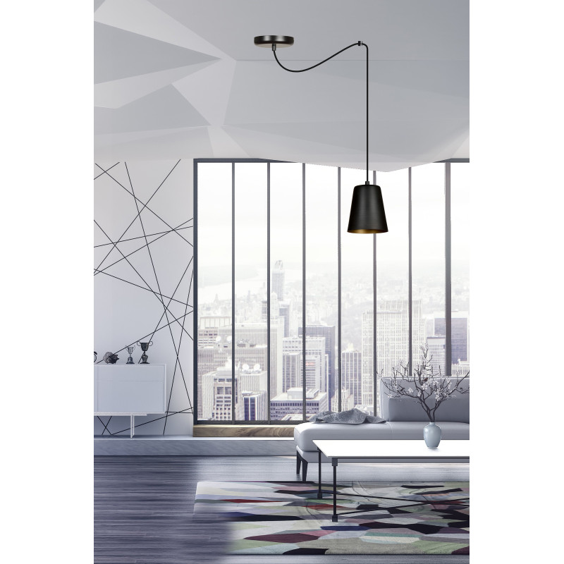 Suspension Design Link Métal une Lampe Cloche Noire/Dorée Style Industriel 