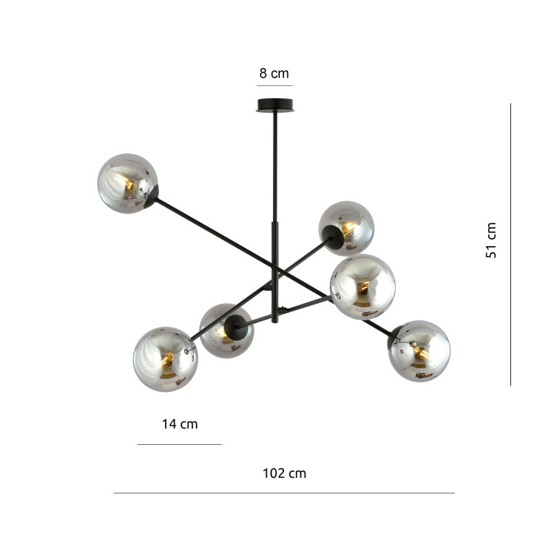 Suspension Design Linear Métal et Verre 6 lampes Boules Argentées Style Chic 