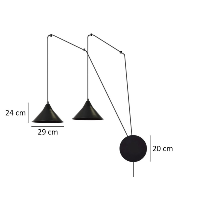 Suspension Design Abramo Métal  2 lampes Coniques Déportées Noires Style Moderne 