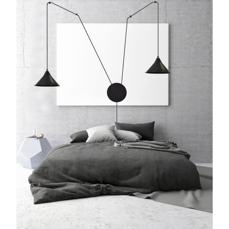 Suspension Design Abramo Métal  2 lampes Coniques Déportées Noires Style Moderne 