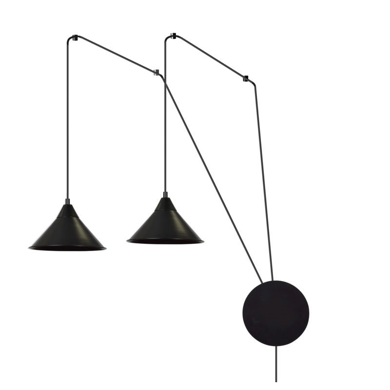 Suspension Design Abramo Métal  2 lampes Coniques Déportées Noires Style Moderne 