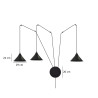 Suspension Design Abramo Métal  3 lampes Coniques Déportées Noires Style Moderne 