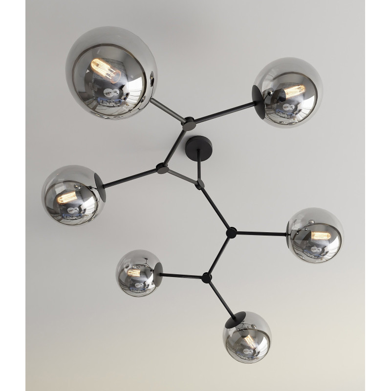 Plafonnier Design Space Métal 6 lampes Boules Destrucutré Argentées Style Chic 