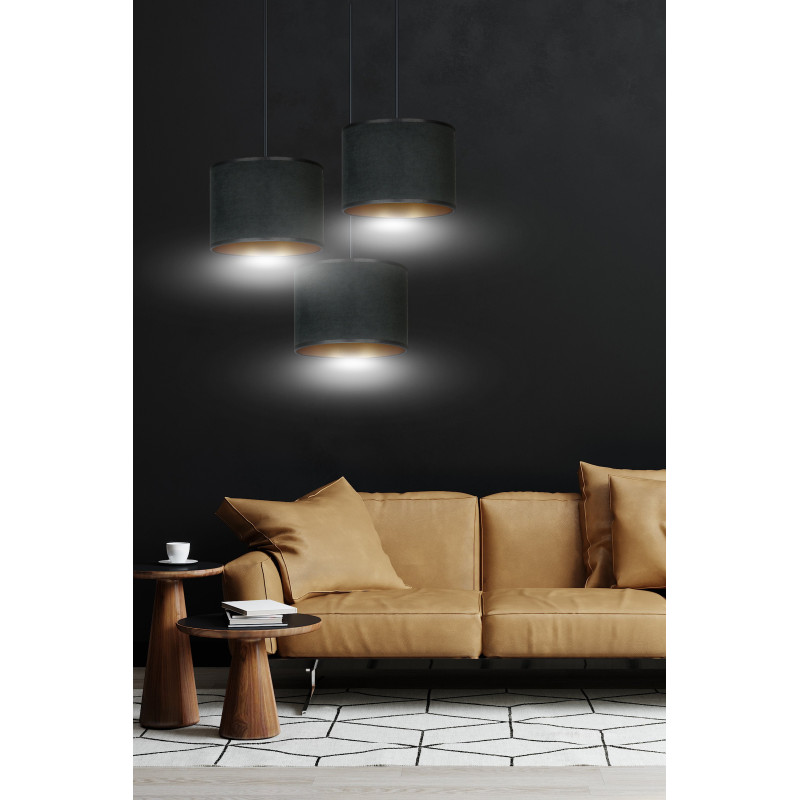 Suspension Design Hilde Métal 3 lampes Cylindres Noires Style Moderne 