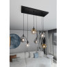 Suspension Design  Cosmo Métal 6 lampes Boules Transparentes et Argentées et Ambrées Style Chic 