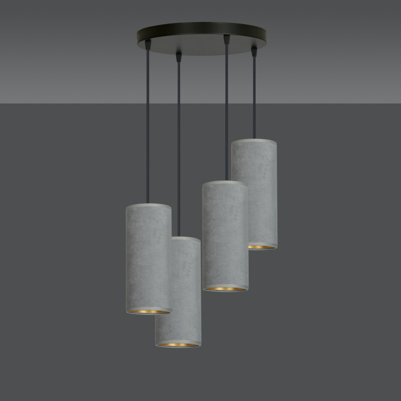 Suspension Design Bente Tissu 4 lampes Tubes Grises Style Vintage 