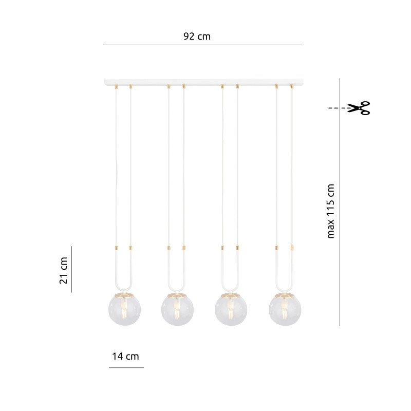 Suspension Design Glam Métal 4 lampes Boules Filiformes Blanches Style Chic 