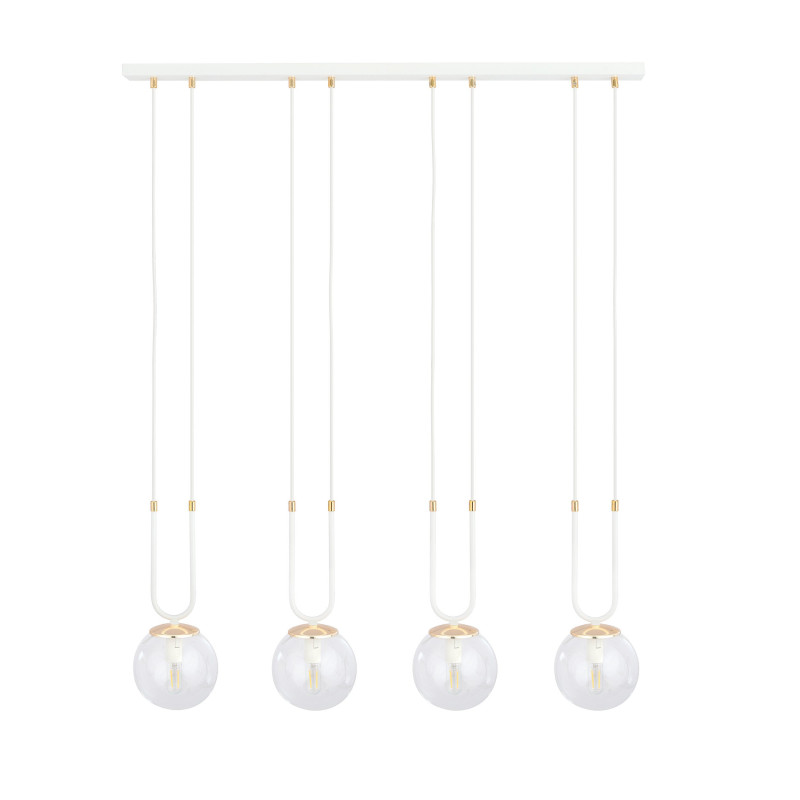 Suspension Design Glam Métal 4 lampes Boules Filiformes Blanches Style Chic 