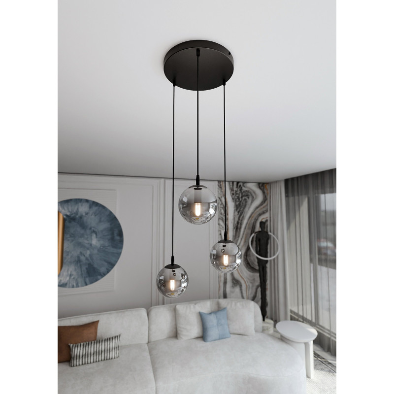 Suspension Design  Cosmo Métal 3 lampes Boules Argentées Style Chic 