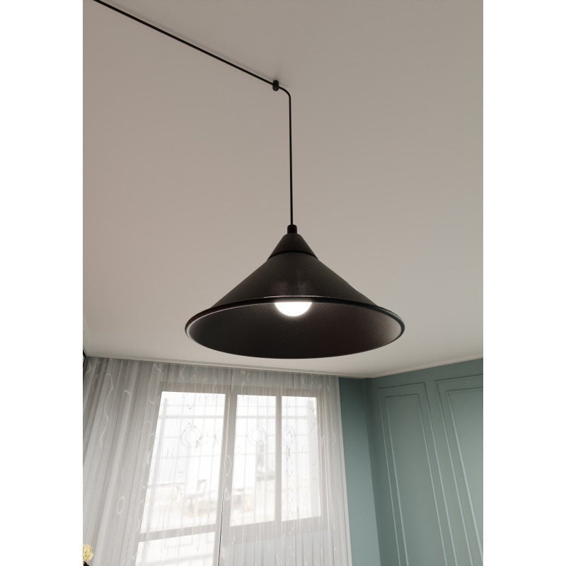 Suspension Design Abramo Métal une Lampe Conique Déportée Noire Style Moderne 