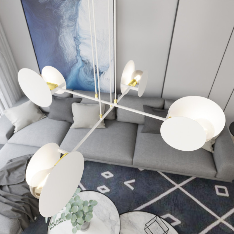 Suspension Design Idea Métal  4 lampes Blanches Style Moderne 