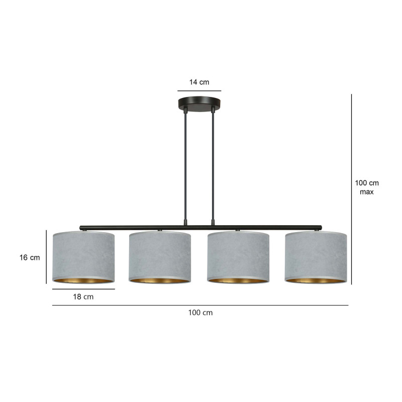 Suspension Design Hilde Métal 4 lampes Cylindres Grises Style Moderne 