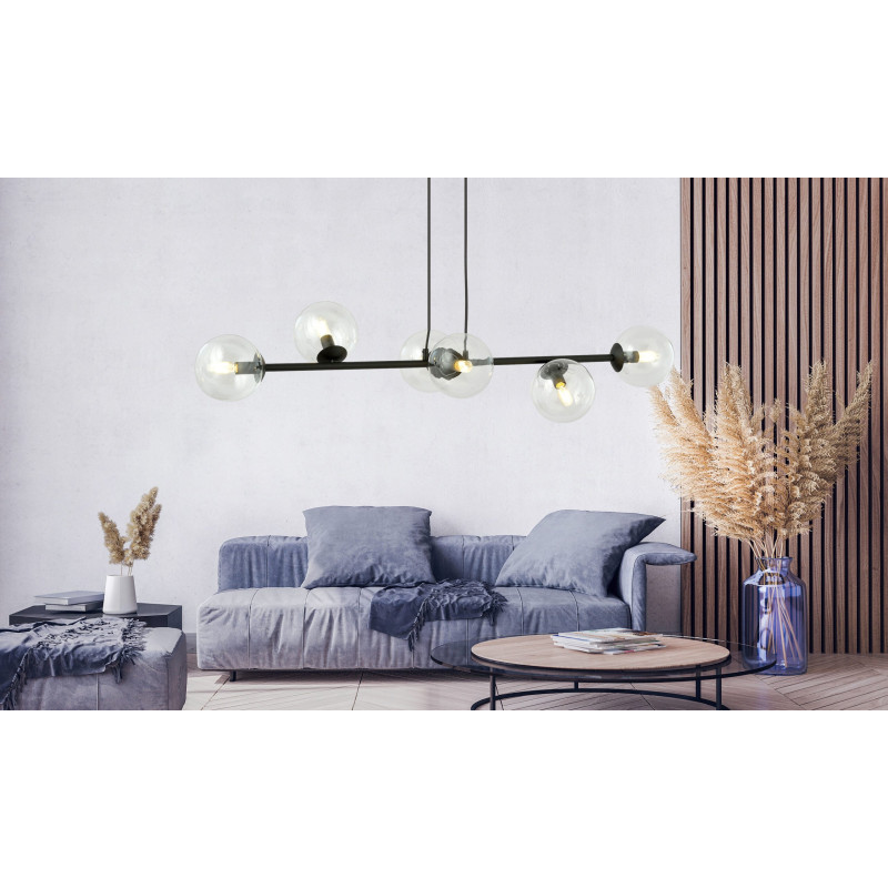 Suspension Design  Rossi Métal 6 lampes Boules Transparentes Style Chic 