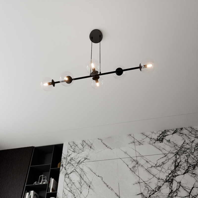 Suspension Design  Rossi Métal 6 lampes Boules Transparentes Style Chic 