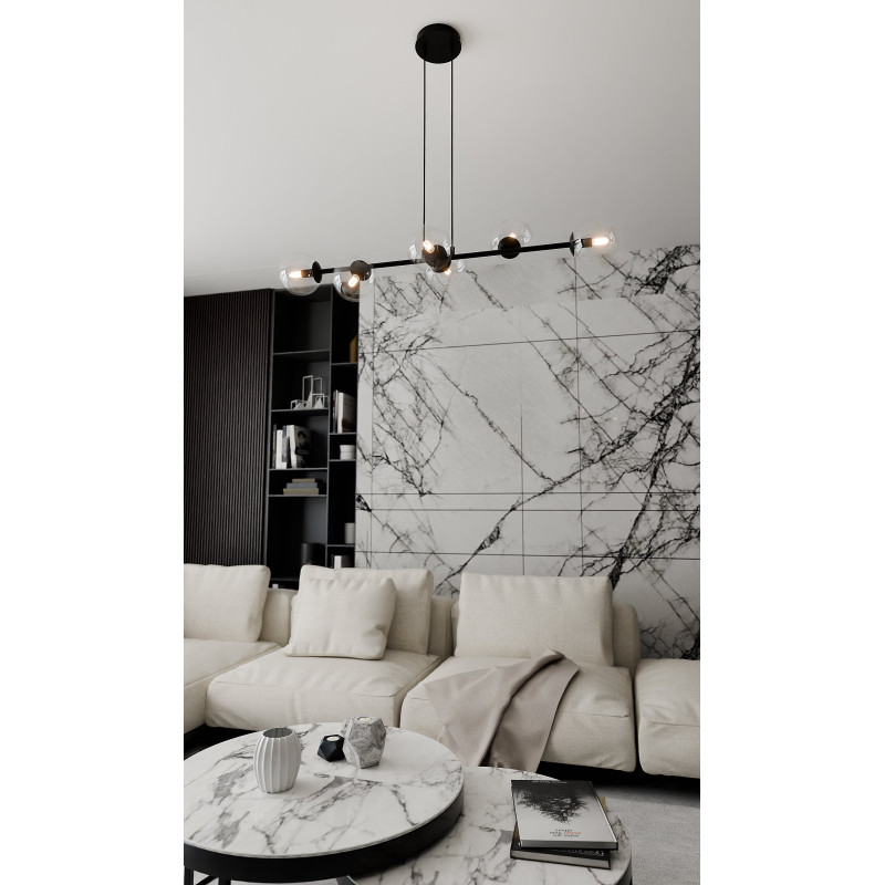 Suspension Design  Rossi Métal 6 lampes Boules Transparentes Style Chic 