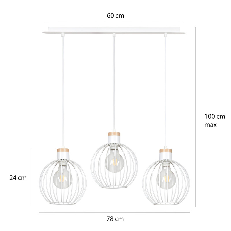 Suspension Design Barbade Métal et bois une Lampe Ronde Cage Blanche Style Moderne 