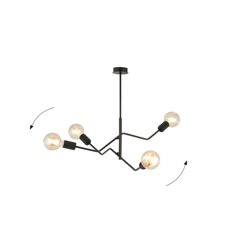 Plafonnier Design Frix Métal 4 lampes Déportées Noires Style Moderne 