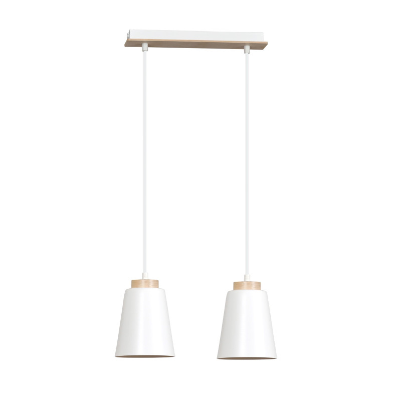 Suspension Design Bolero Métal et Bois 2 lampes Blanches Style Moderne 