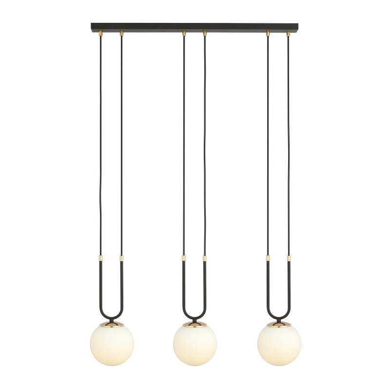 Suspension Design Glam Métal 3 lampes Boules Filiformes Blanches Style Chic 