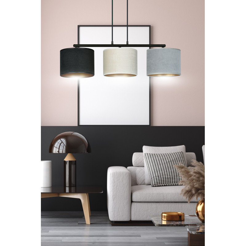 Suspension Design Hilde Métal 3 lampes Cylindres Noires, Grises et Blanches Style Moderne 