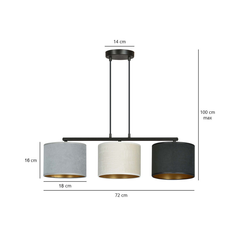 Suspension Design Hilde Métal 3 lampes Cylindres Noires, Grises et Blanches Style Moderne 