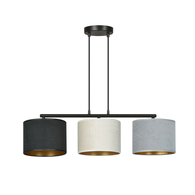 Suspension Design Hilde Métal 3 lampes Cylindres Noires, Grises et Blanches Style Moderne 