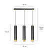 Suspension Design  Kibo Métal 3 lampes Tubes Noires et Dorées Style Moderne 