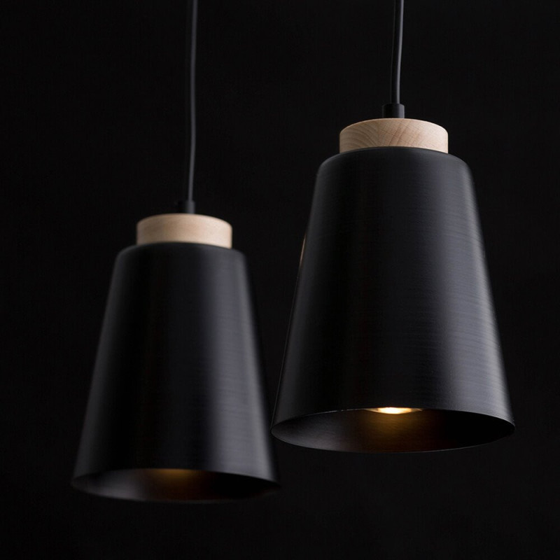 Suspension Design Bolero Métal et Bois 2 lampes Noires Style Moderne 