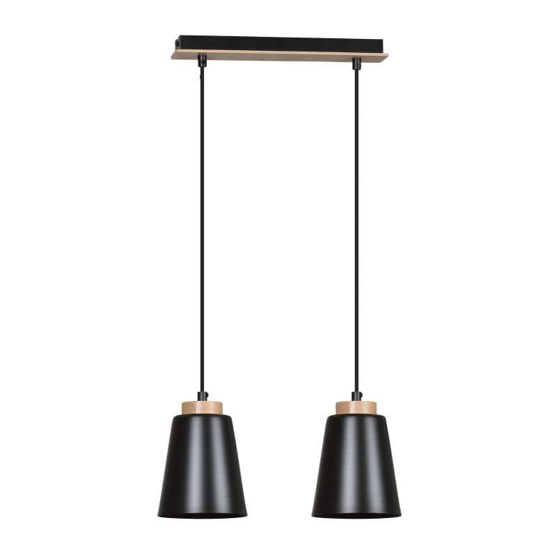 Suspension Design Bolero Métal et Bois 2 lampes Noires Style Moderne 