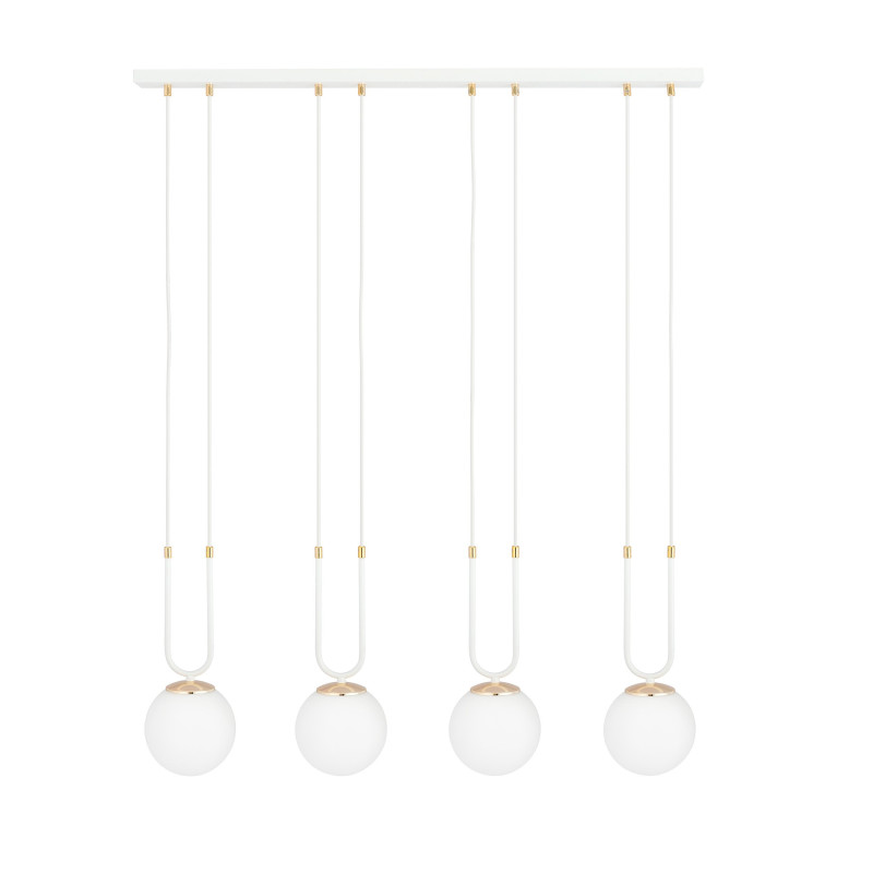 Suspension Design Glam Métal 4 lampes Boules Filiformes Blanches Style Chic 