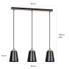 Suspension Design Bolero Métal et Bois 3 lampes Noires Style Moderne 