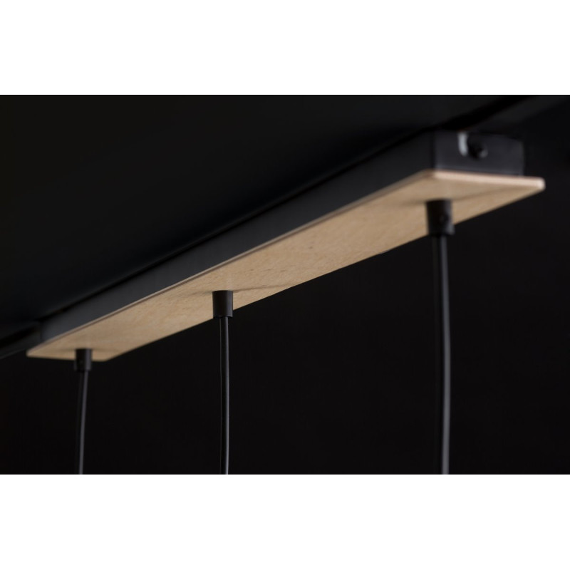 Suspension Design Bolero Métal et Bois 3 lampes Noires Style Moderne 