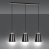 Suspension Design Bolero Métal et Bois 3 lampes Noires Style Moderne 