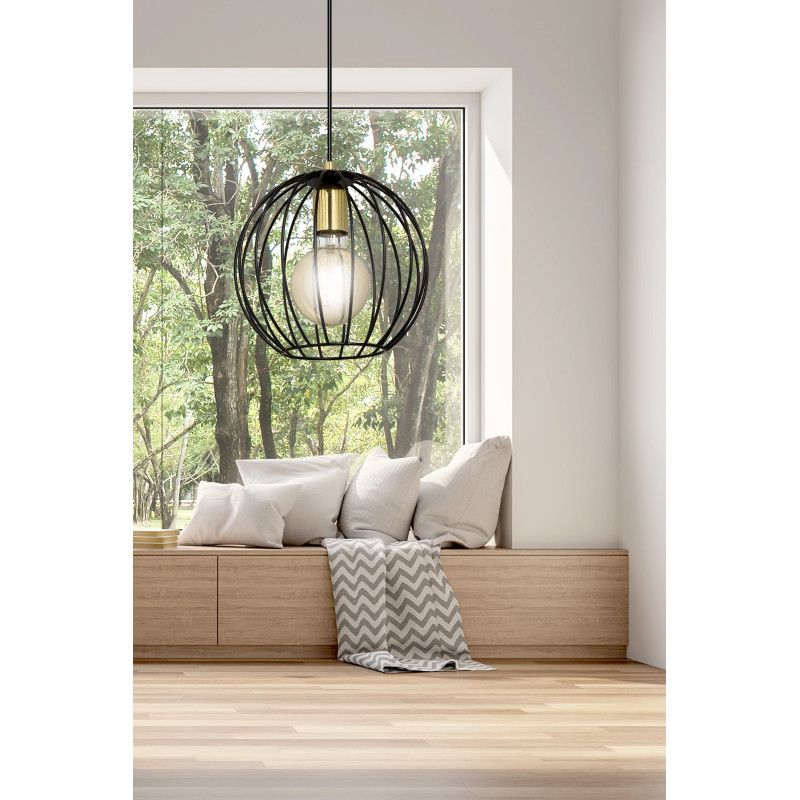 Suspension Design Albio Métal une Lampe Rond Cage Noire Style Moderne 