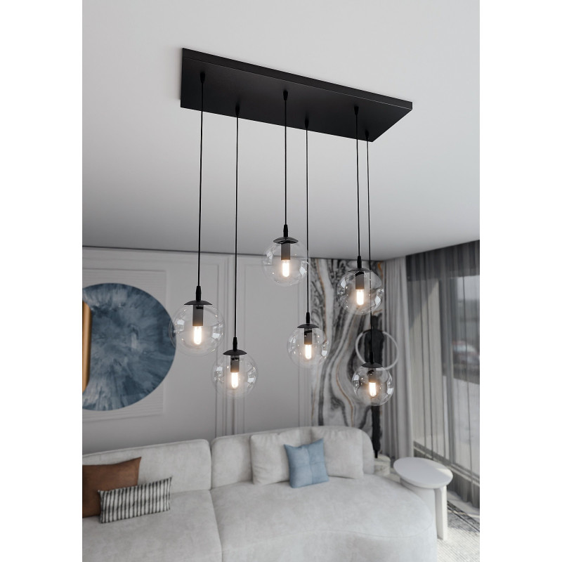 Suspension Design  Cosmo Métal 6 lampes Boules Transparentes Style Chic 