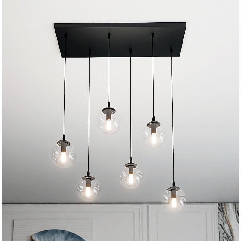 Suspension Design  Cosmo Métal 6 lampes Boules Transparentes Style Chic 