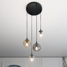 Suspension Design  Cosmo Métal 4 lampes Boules Transparentes, Argentées et Ambrées Style Chic 