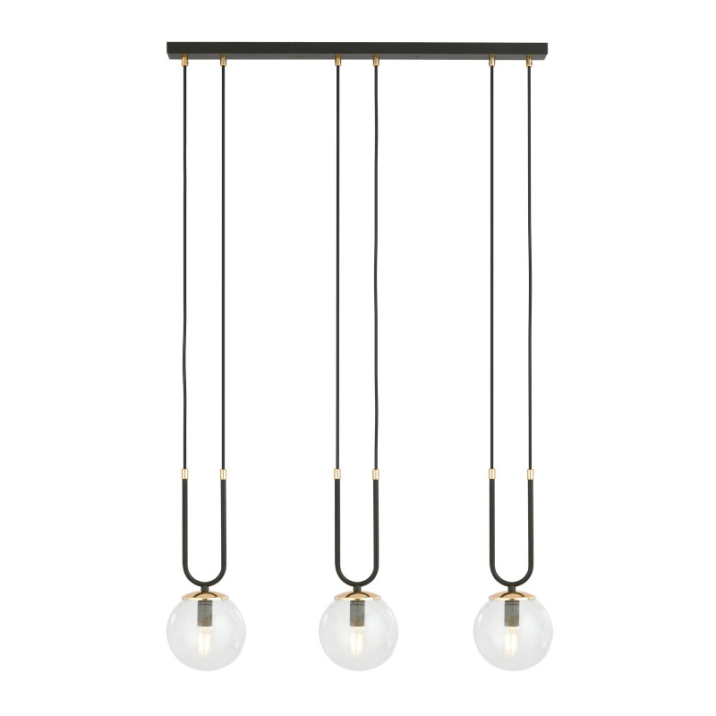 Suspension Design Glam Métal 3 lampes Boules Filiformes Transparentes Style Chic 